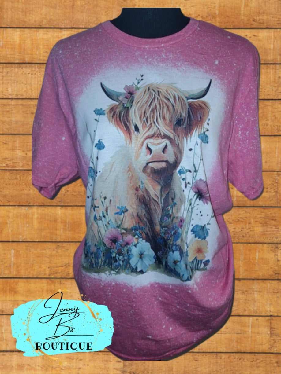 Bleached Floral cow T-Shirt