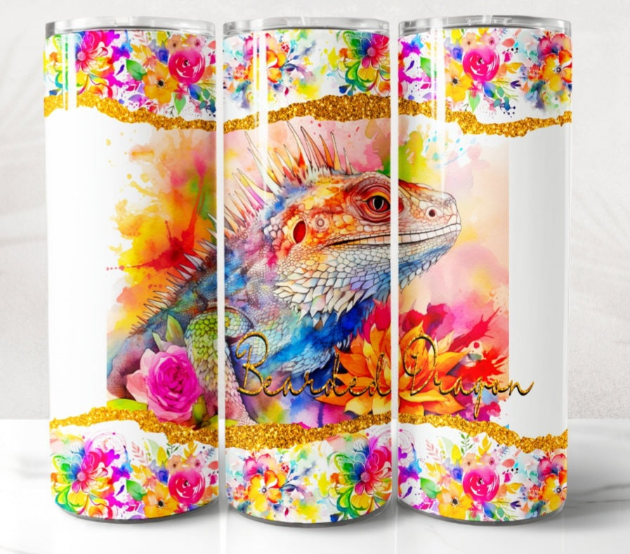 Floral Glitter Bearded Dragon Tumbler