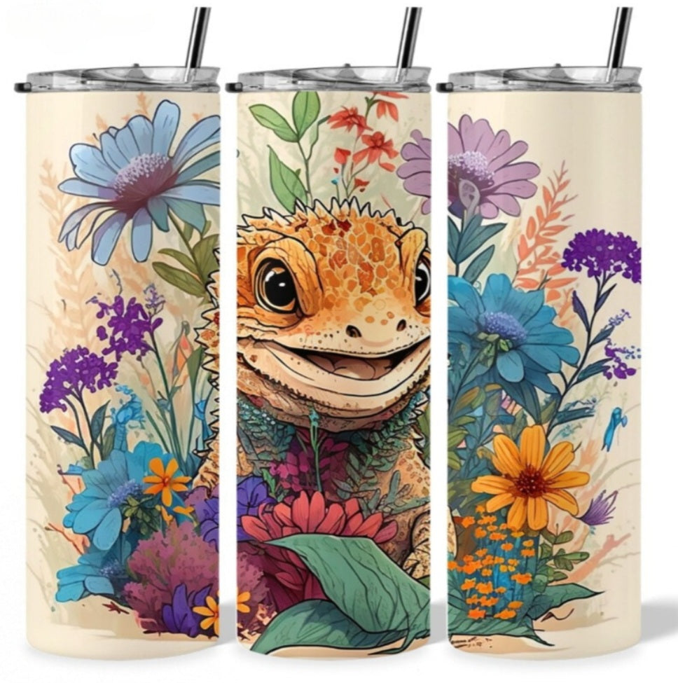 Floral Bearded Dragon Tumbler