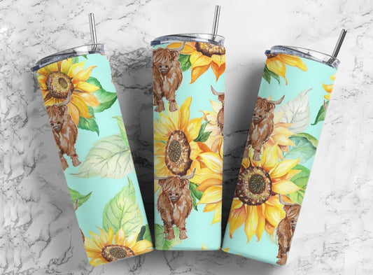 Teal Cow Sunflower Tumbler