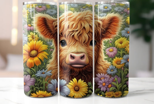 Brown Baby Cow Floral Tumbler