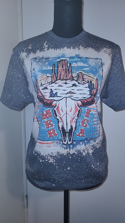 Merica Cow skull Bleached T-Shirt