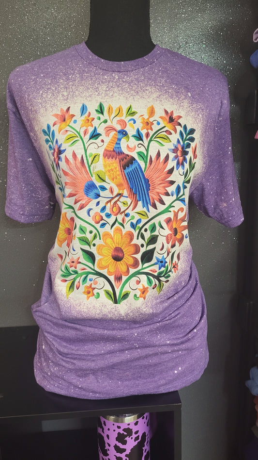 Mexican floral embroidery tee purple