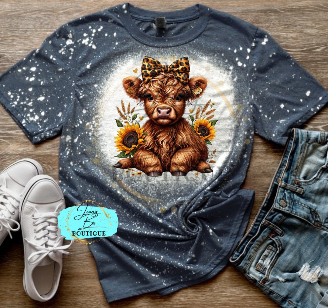 Leopard Baby Cow With Sunflowers Tee