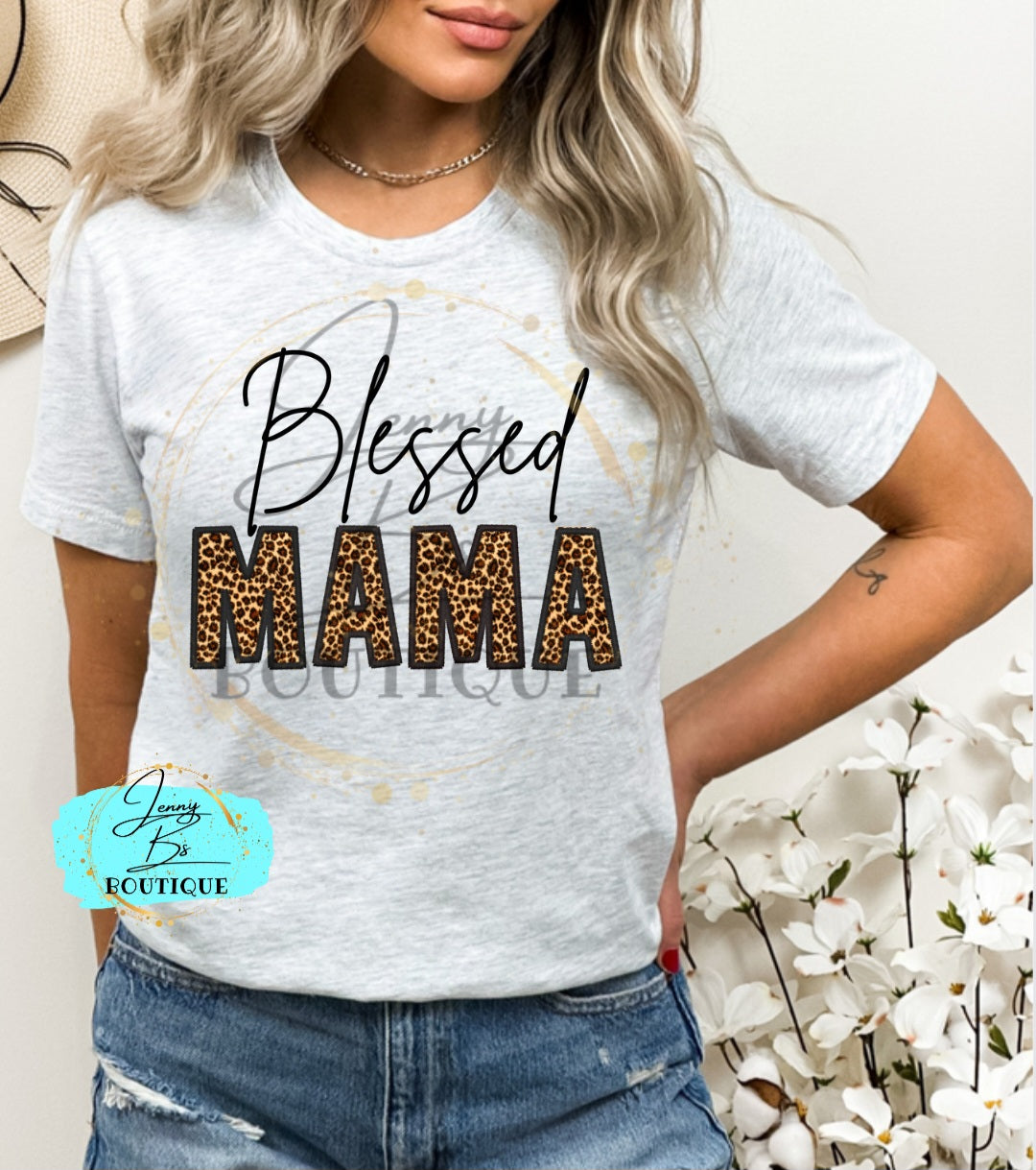 Cheetah Blessed Mama Faux Embroidered