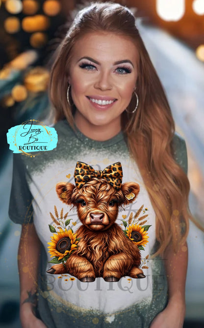 Leopard Baby Cow With Sunflowers Tee