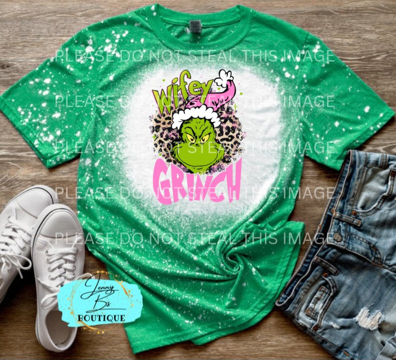 Wifey Grinch Bleached Tee