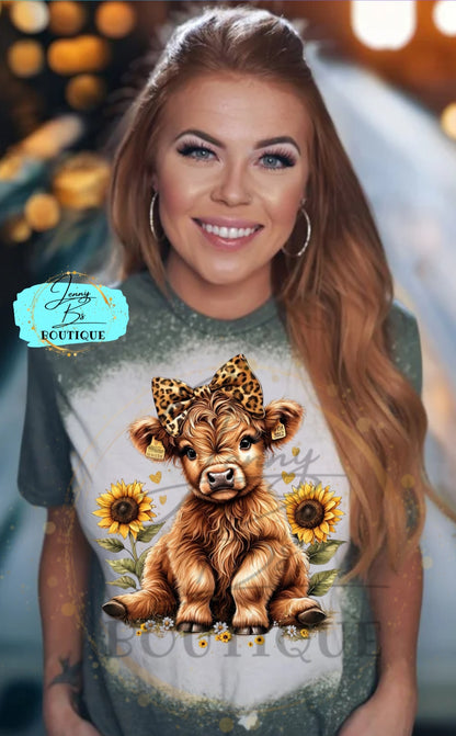 Sitting Baby Cow With Sunflowers Tee