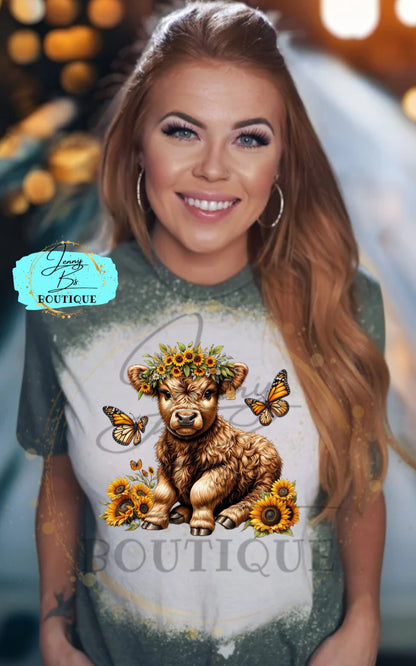 Baby Cow With Sunflowers & Butterflies Tee