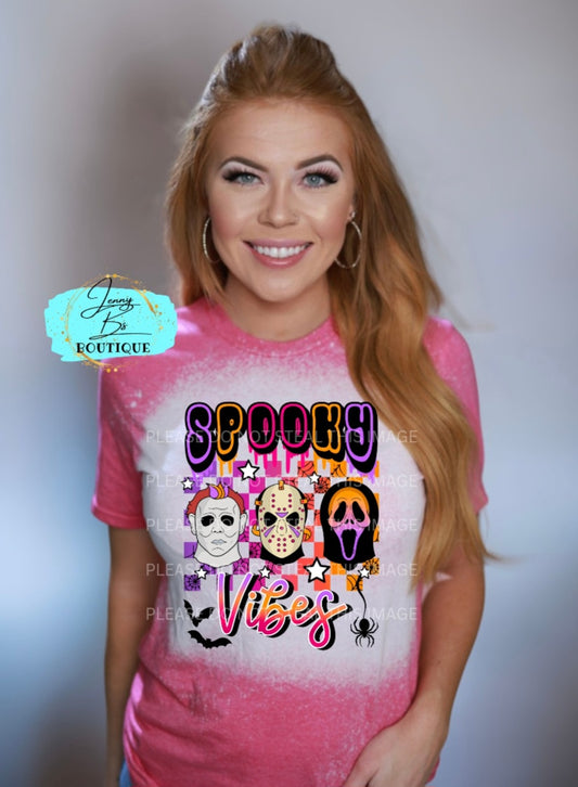 Horror Spooky Vibes Bleached T-Shirt