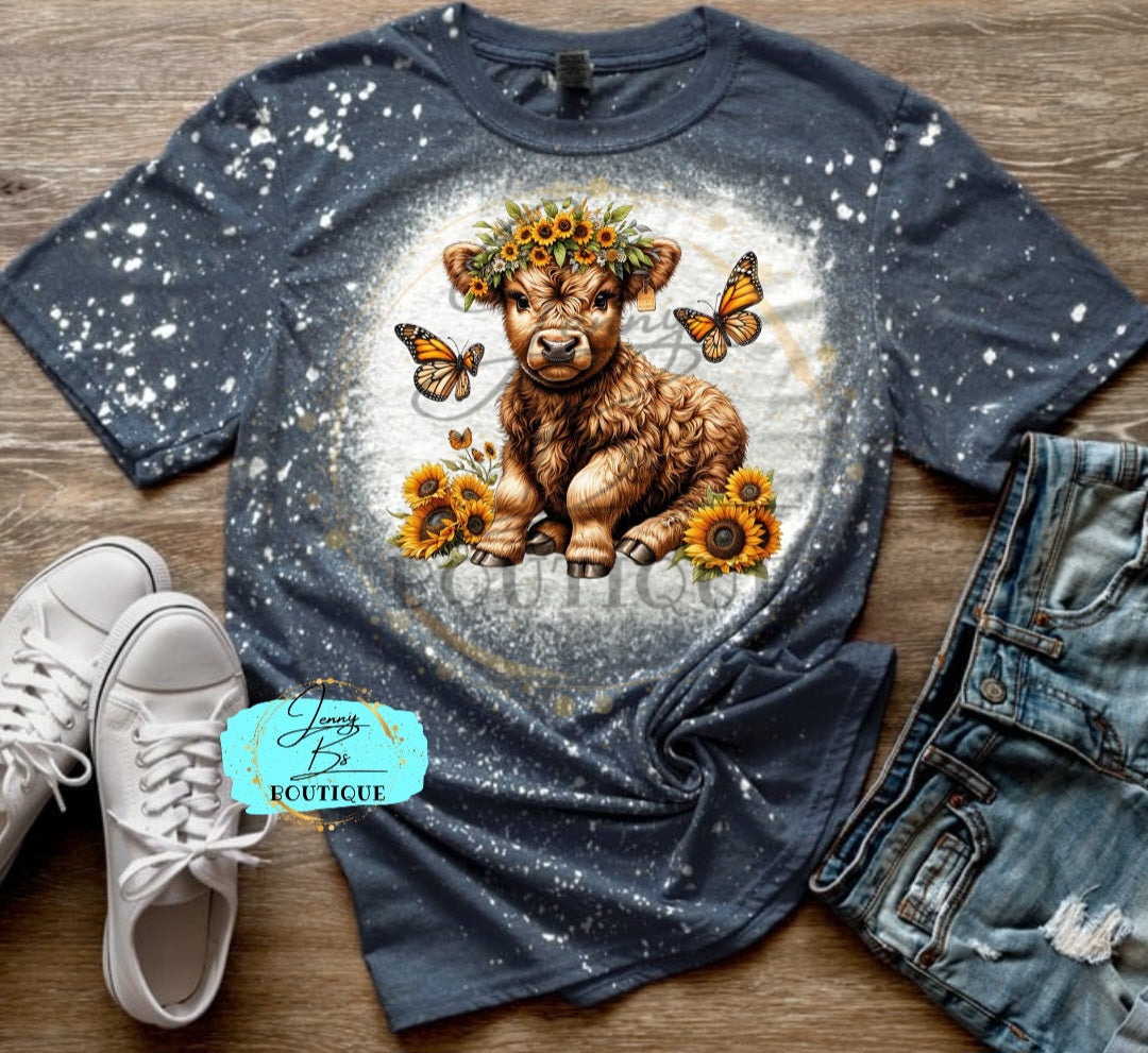 Baby Cow With Sunflowers & Butterflies Tee