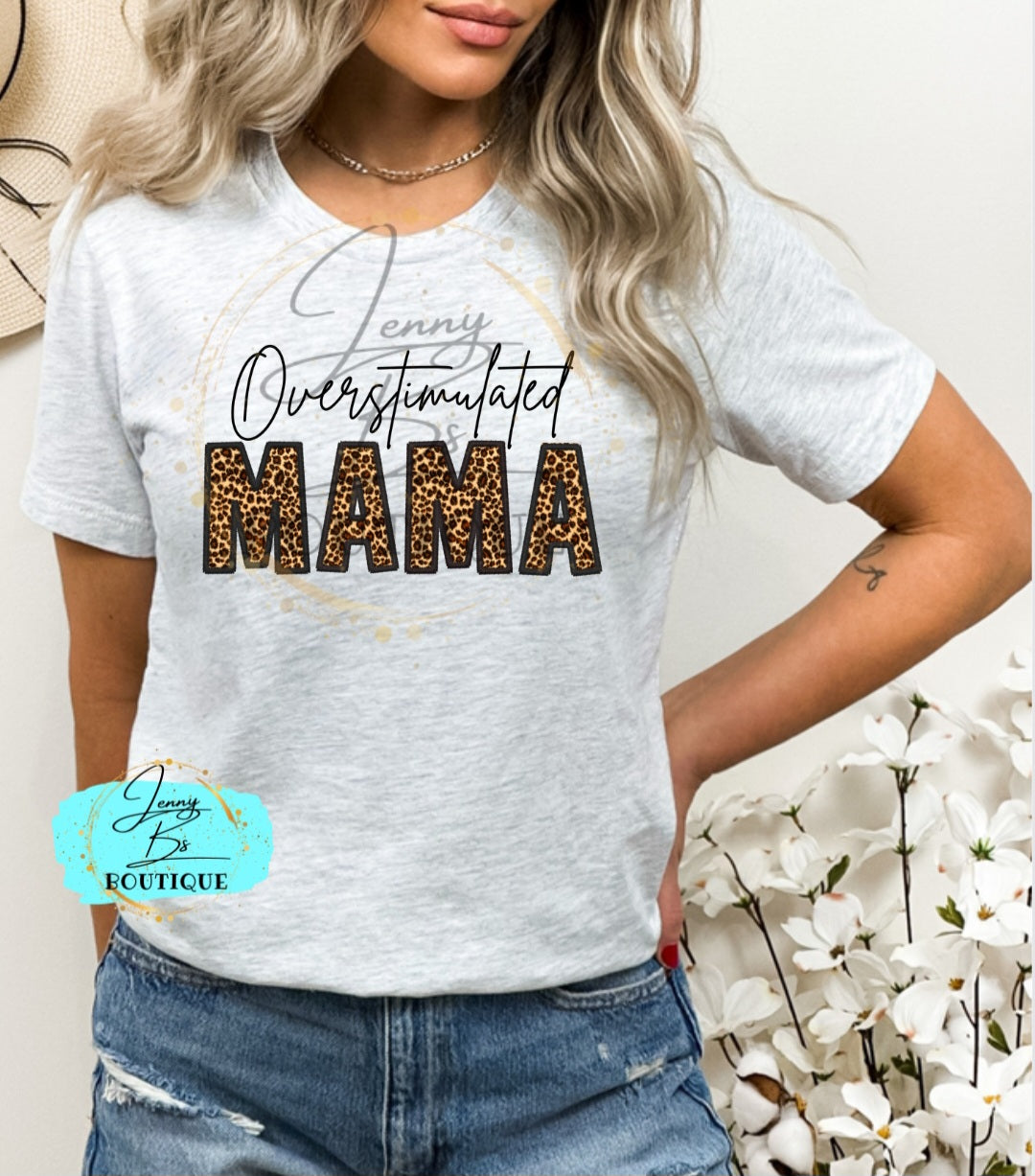 Cheetah Overstimulated Mama Faux Embroidered