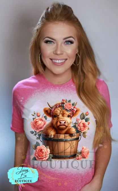 Baby Cow With Pink Flowers Tee