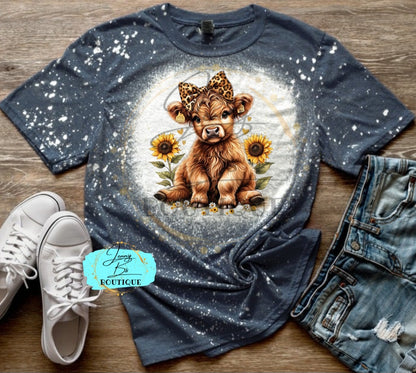 Sitting Baby Cow With Sunflowers Tee