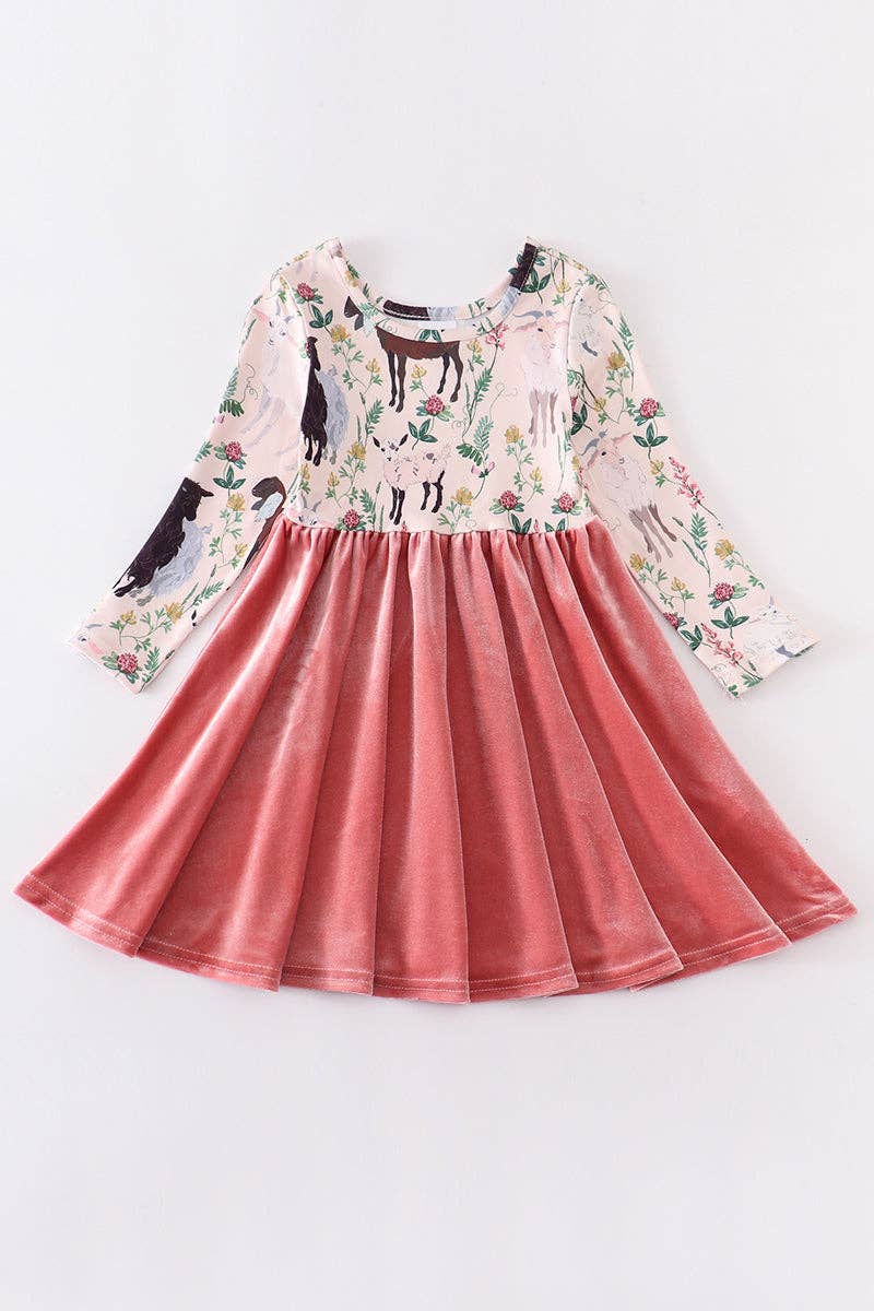 Pink velvet girl twirl dress