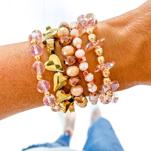 Satin Peach Ribbon Bracelet Stack