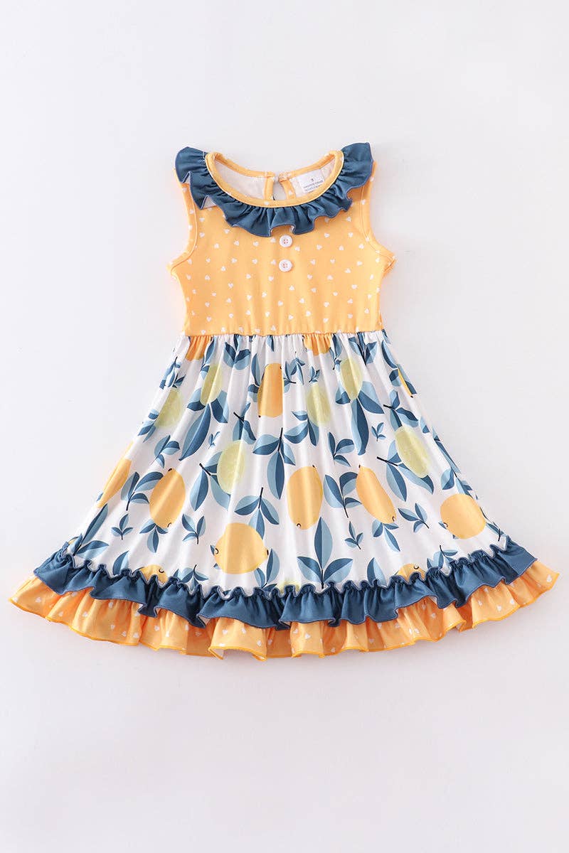 Mustard floral ruffle girl dress