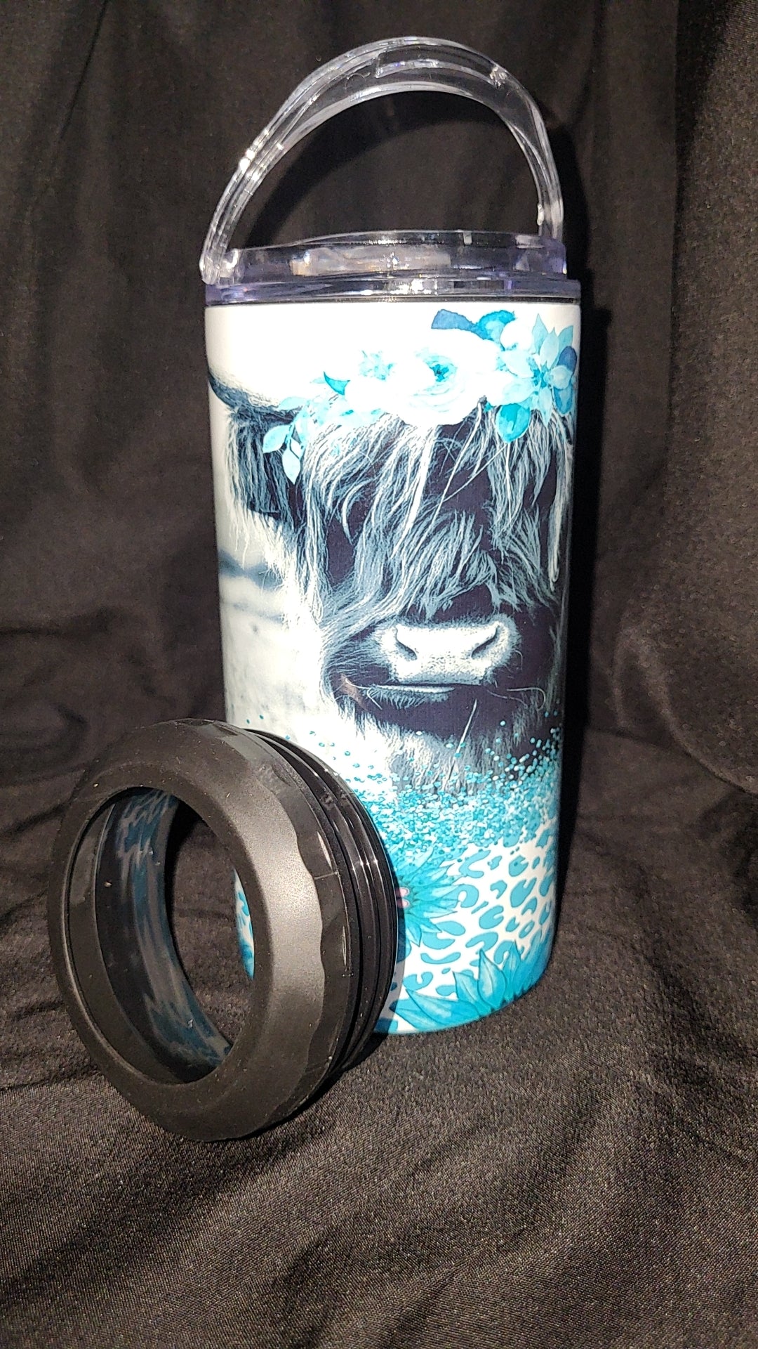 Teal Highland Cow Koozie Cup