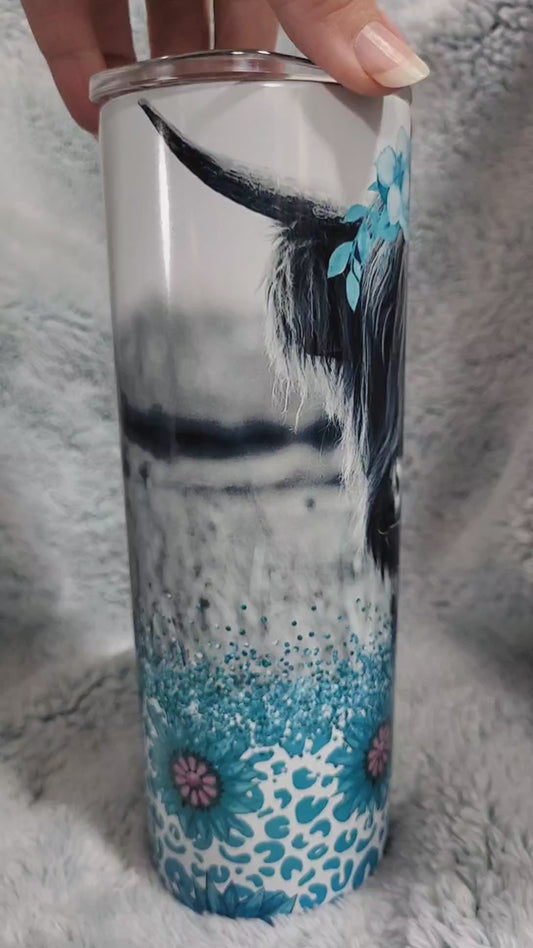 Teal Highland Cow Tumbler