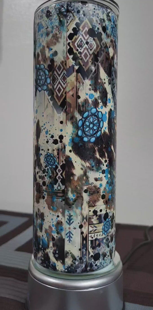 Teal Cow Skull Tumbler